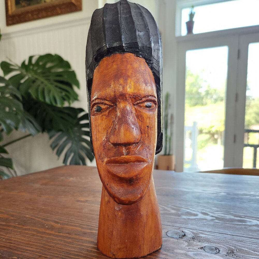 Vintage Hand-Carved Wooden Bust